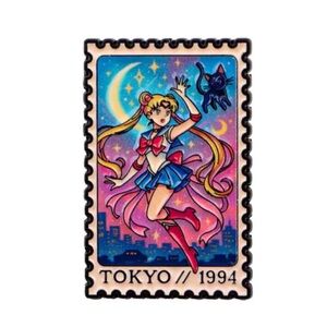 Sailor Moon Tokyo 1994 Enamel Metal Pin, Stamp Shaped Enamel Metal Pin.